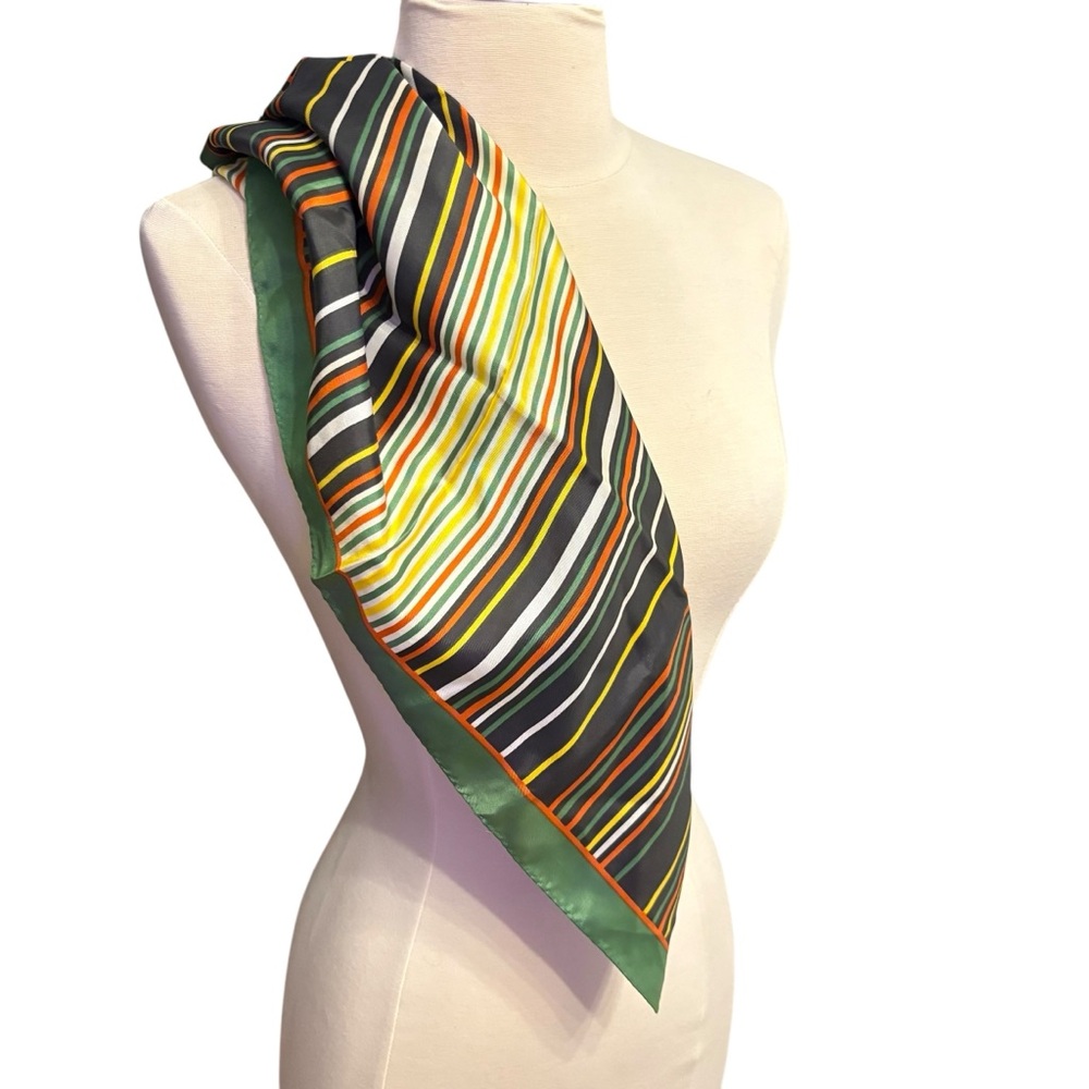 🔴 5 for $40 SALE! 
Vintage Brown & Green’s Striped Polyester Square Scarf - Picture 8 of 11